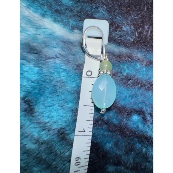 EARRINGS VTG Dangle Drop W/Green & Silver Stones/Bead On Silver Lever Back Clasp - Picture 5 of 5